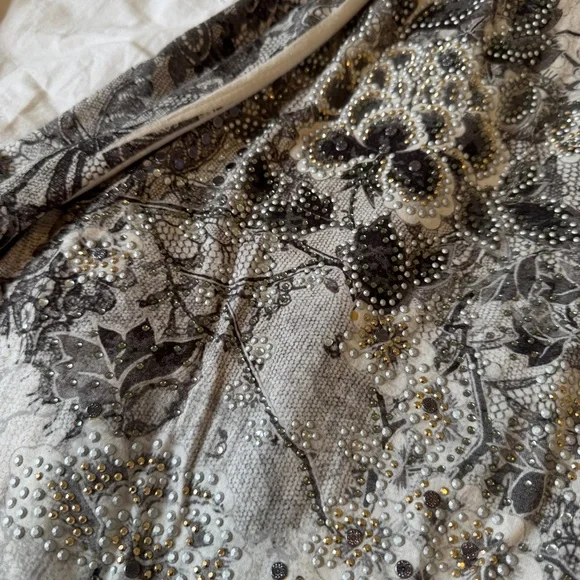 S-Twelve Vintage Cream Black Lace Embellished Babydoll Top S Made in USA - Picture 6 of 9